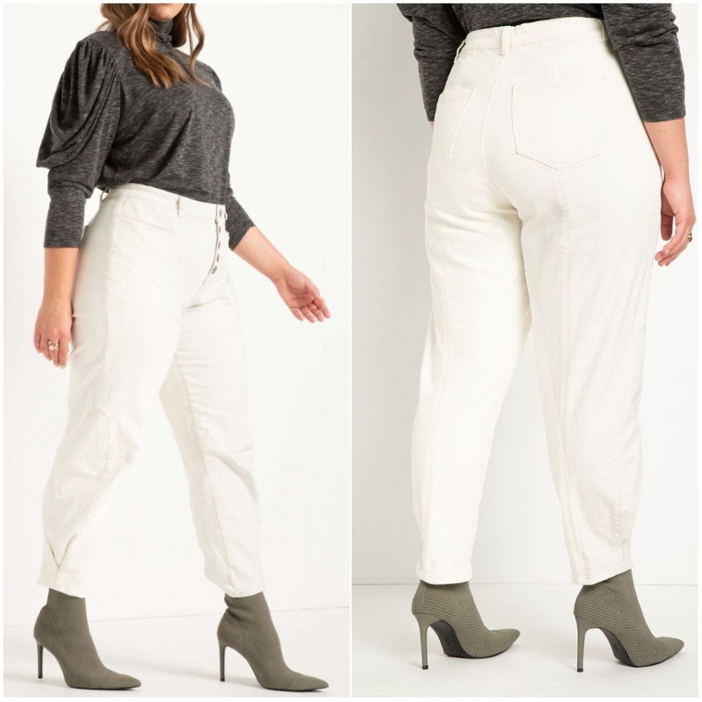 ELOQUII Button Front Barrel Leg Jean